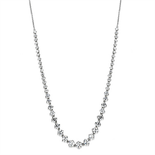 3W440 - Brass Necklace Rhodium Women AAA Grade CZ Clear