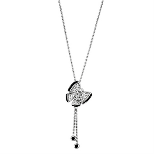 3W441 - Brass Necklace Rhodium + Ruthenium Women AAA Grade CZ Black Diamond