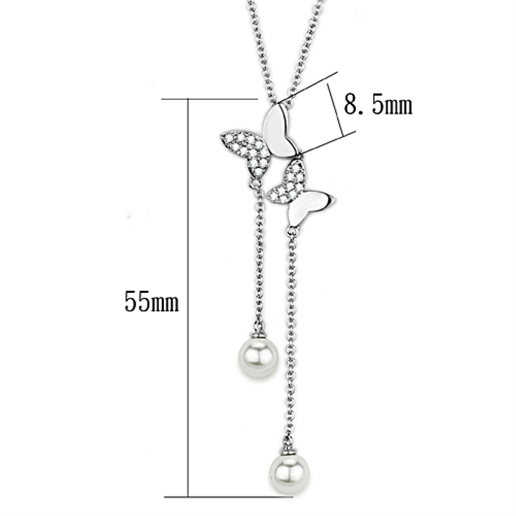 3W442 - Brass Necklace Rhodium Women Synthetic White