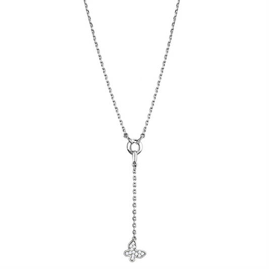 3W443 - Brass Necklace Rhodium Women AAA Grade CZ Clear