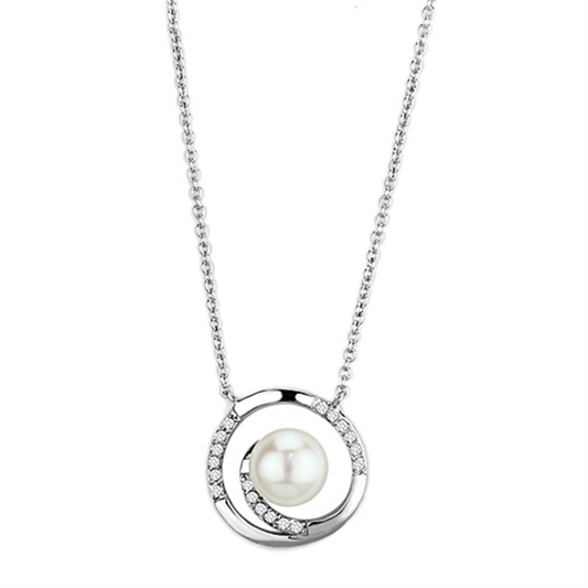 3W444 - Brass Necklace Rhodium Women Synthetic White