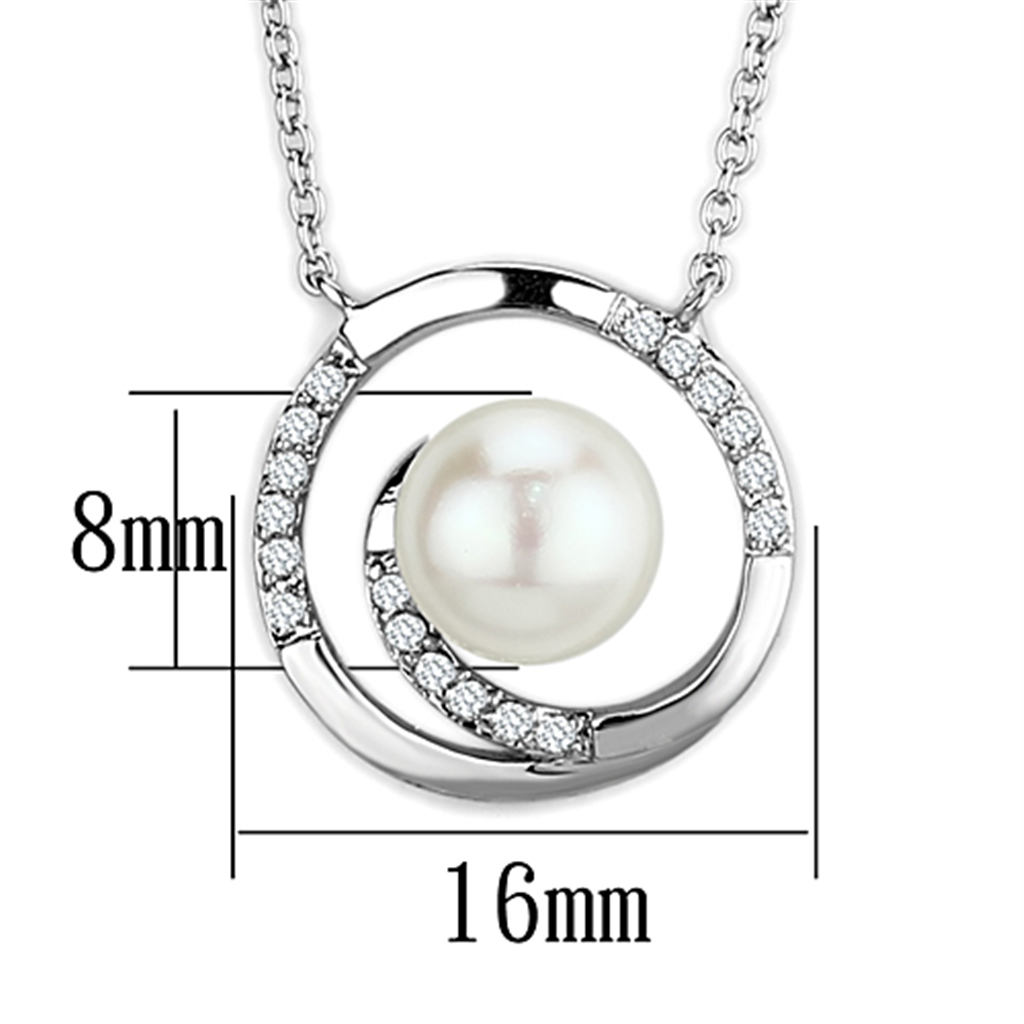 3W444 - Brass Necklace Rhodium Women Synthetic White