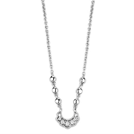 3W448 - Brass Necklace Rhodium Women AAA Grade CZ Clear