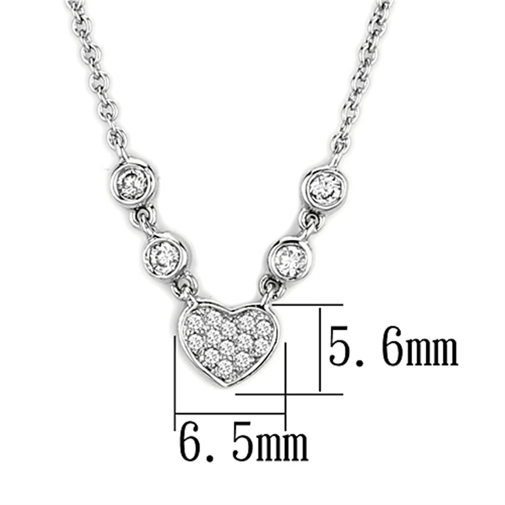 3W449 - Brass Necklace Rhodium Women AAA Grade CZ Clear