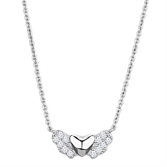 3W451 - Brass Necklace Rhodium Women AAA Grade CZ Clear