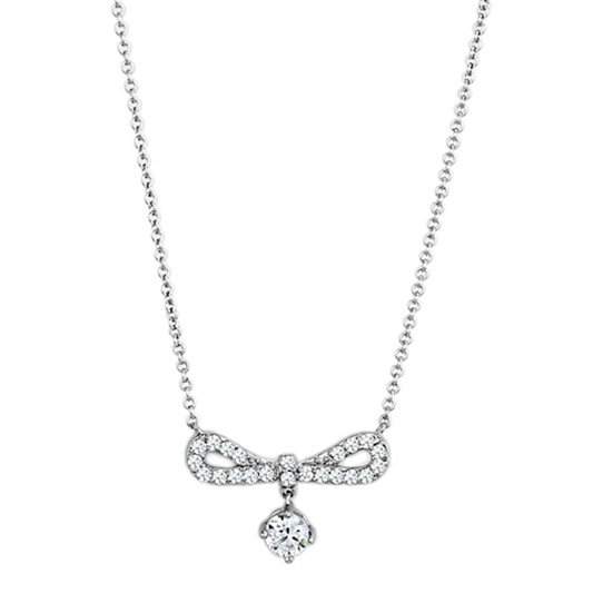 3W452 - Brass Necklace Rhodium Women AAA Grade CZ Clear