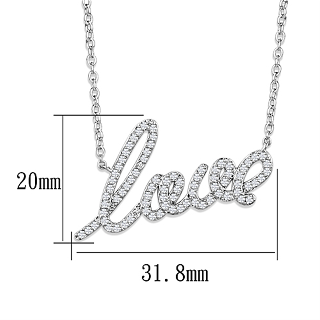 3W453 - Brass Necklace Rhodium Women AAA Grade CZ Clear