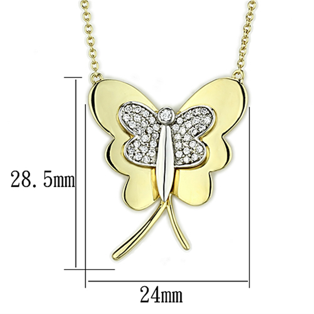 3W459 - Brass Necklace Gold+Rhodium Women AAA Grade CZ Clear