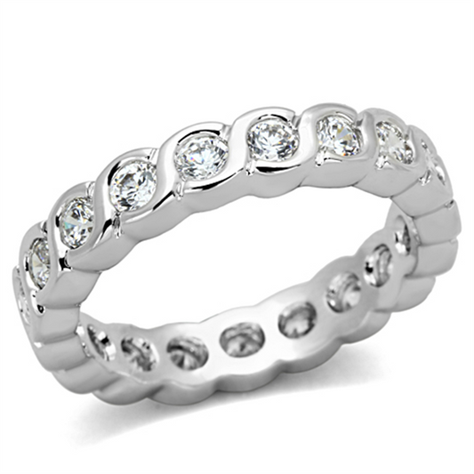 3W462 - Brass Ring Rhodium Women AAA Grade CZ Clear