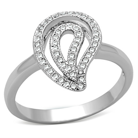 3W463 - Brass Ring Rhodium Women AAA Grade CZ Clear