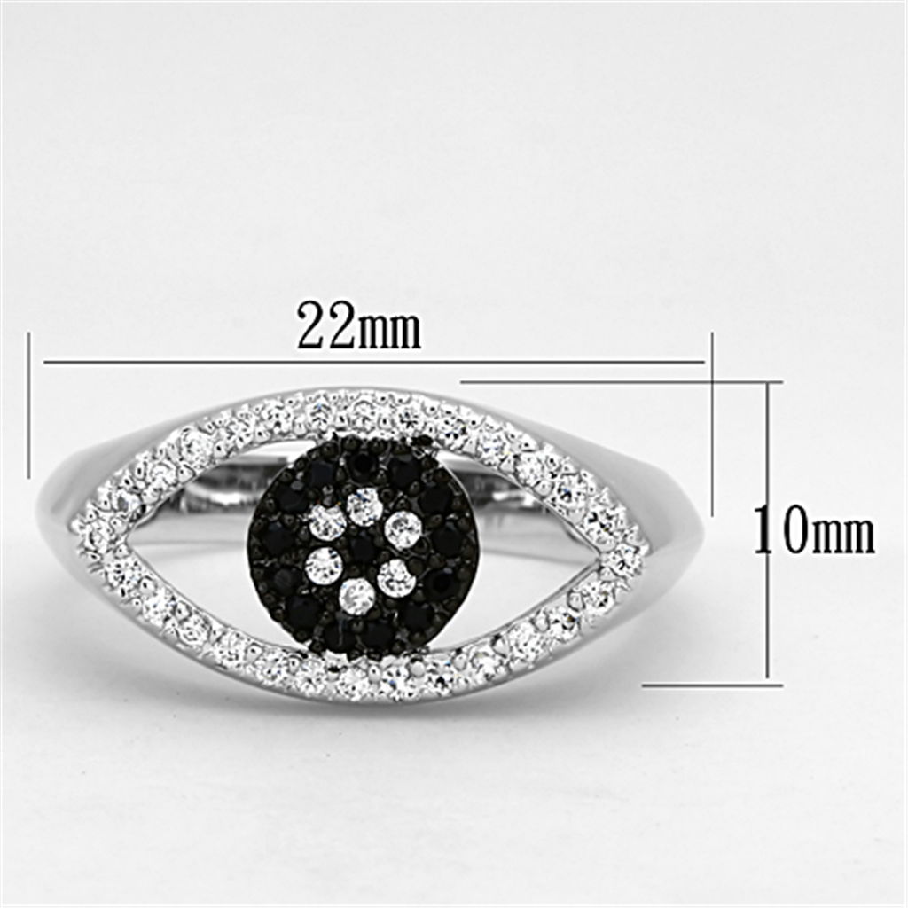 3W470 - Brass Ring Rhodium + Ruthenium Women AAA Grade CZ Black Diamond