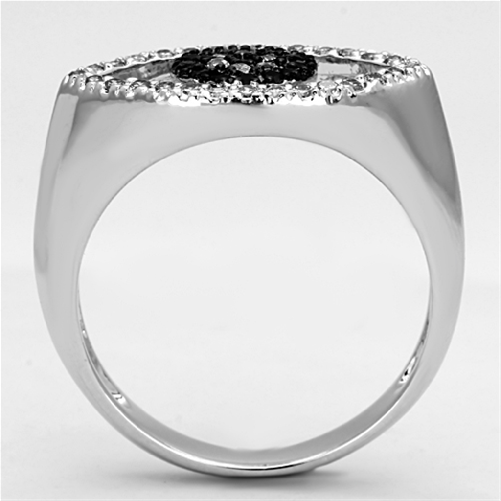 3W470 - Brass Ring Rhodium + Ruthenium Women AAA Grade CZ Black Diamond