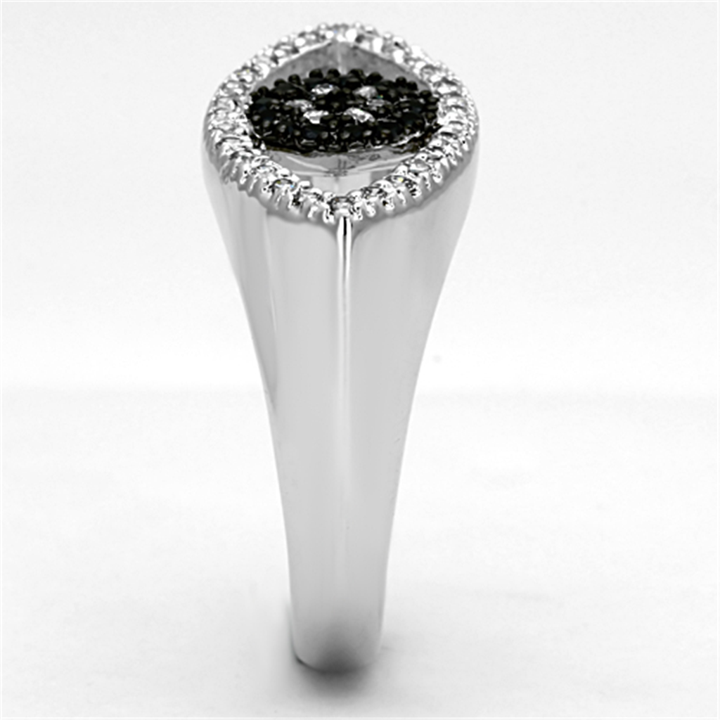 3W470 - Brass Ring Rhodium + Ruthenium Women AAA Grade CZ Black Diamond