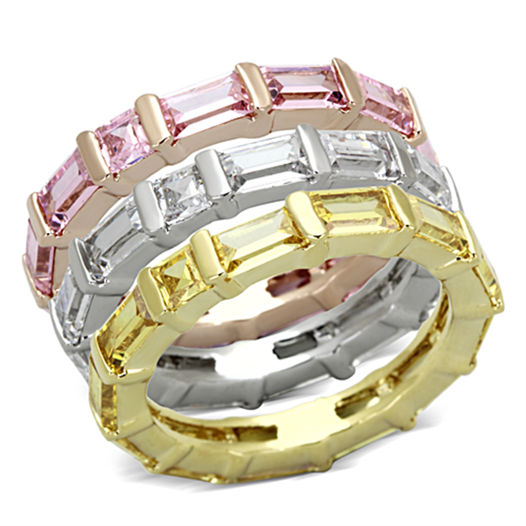 3W473 - Brass Ring Tricolor Women AAA Grade CZ Multi Color