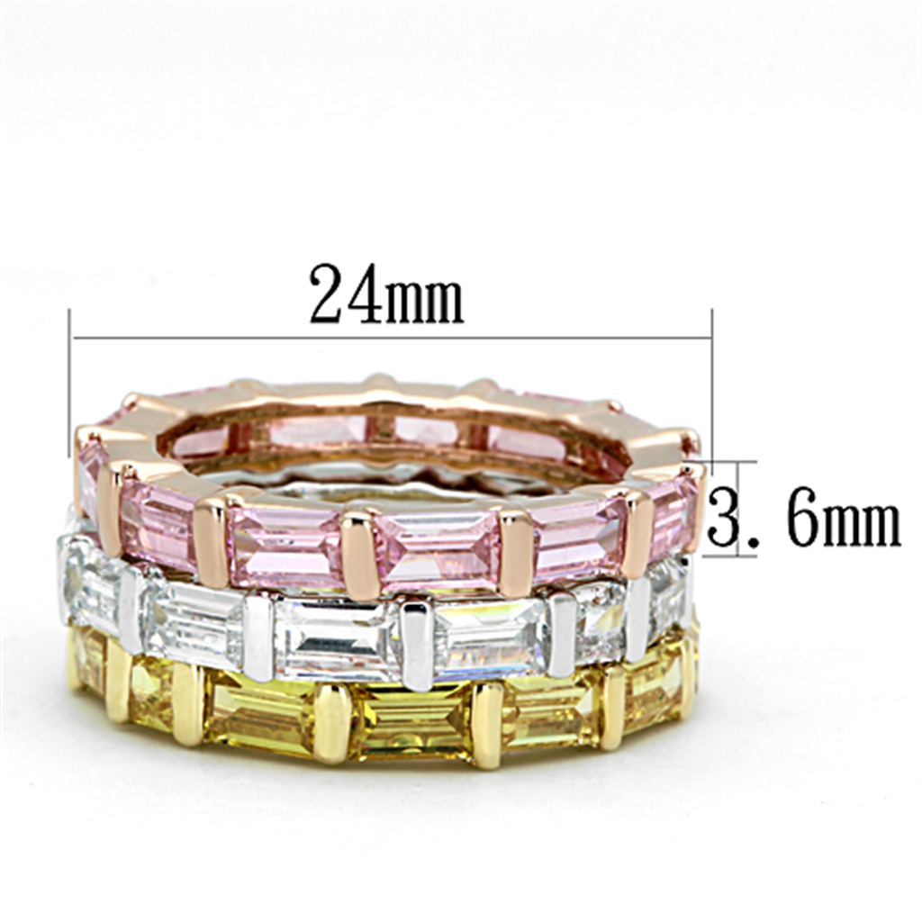 3W473 - Brass Ring Tricolor Women AAA Grade CZ Multi Color