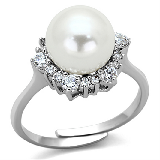 3W477 - Brass Ring Rhodium Women Synthetic White