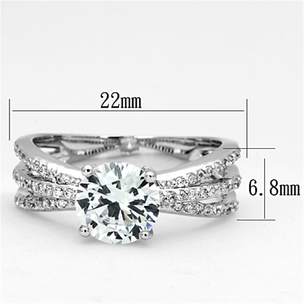 3W478 - Brass Ring Rhodium Women AAA Grade CZ Clear