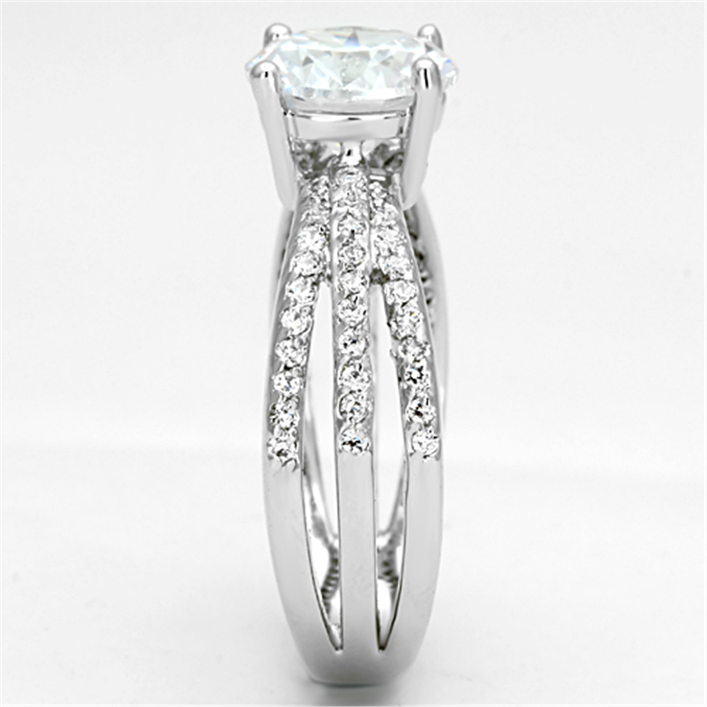 3W478 - Brass Ring Rhodium Women AAA Grade CZ Clear