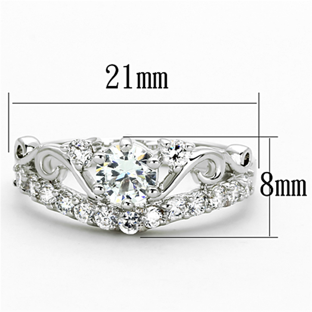 3W483 - Brass Ring Rhodium Women Top Grade Crystal Clear