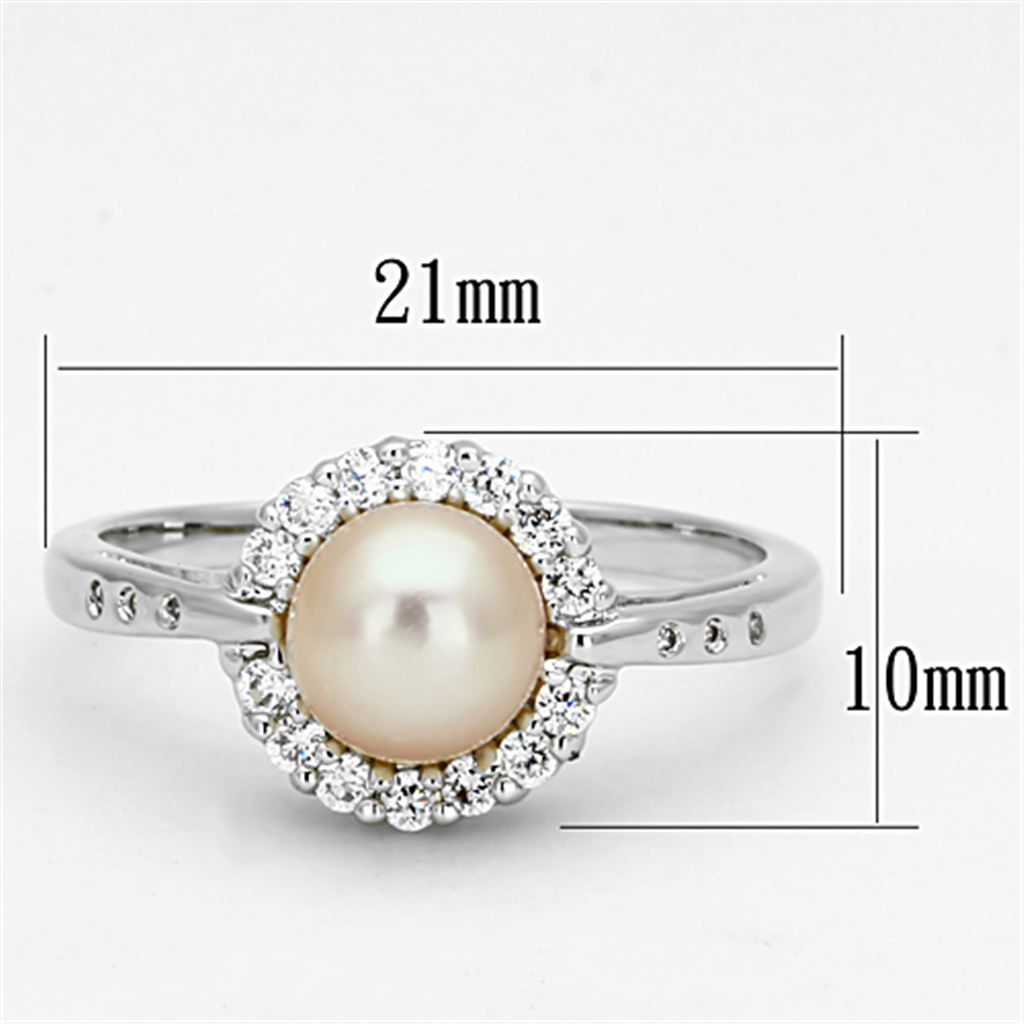 3W487 - Brass Ring Rhodium Women Synthetic White