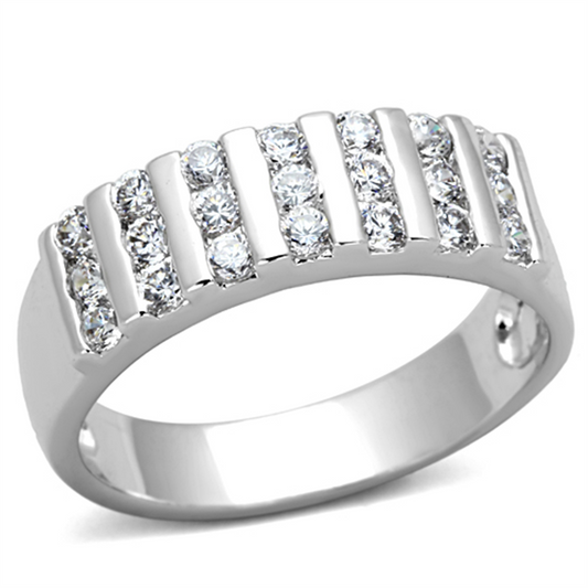 3W488 - Brass Ring Rhodium Women AAA Grade CZ Clear