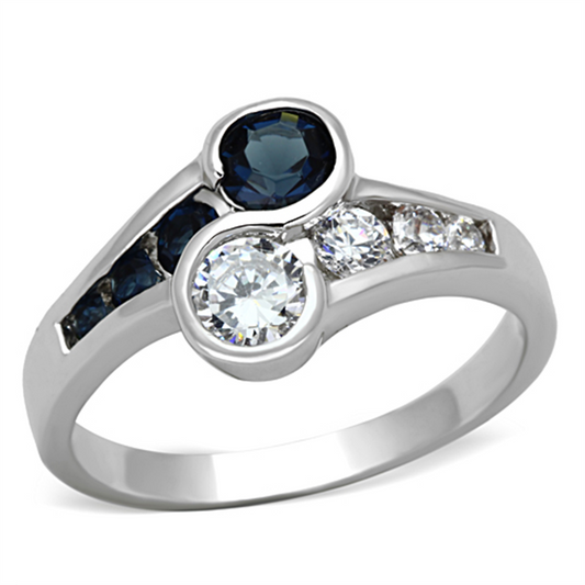 3W494 - Brass Ring Rhodium Women Synthetic Sapphire