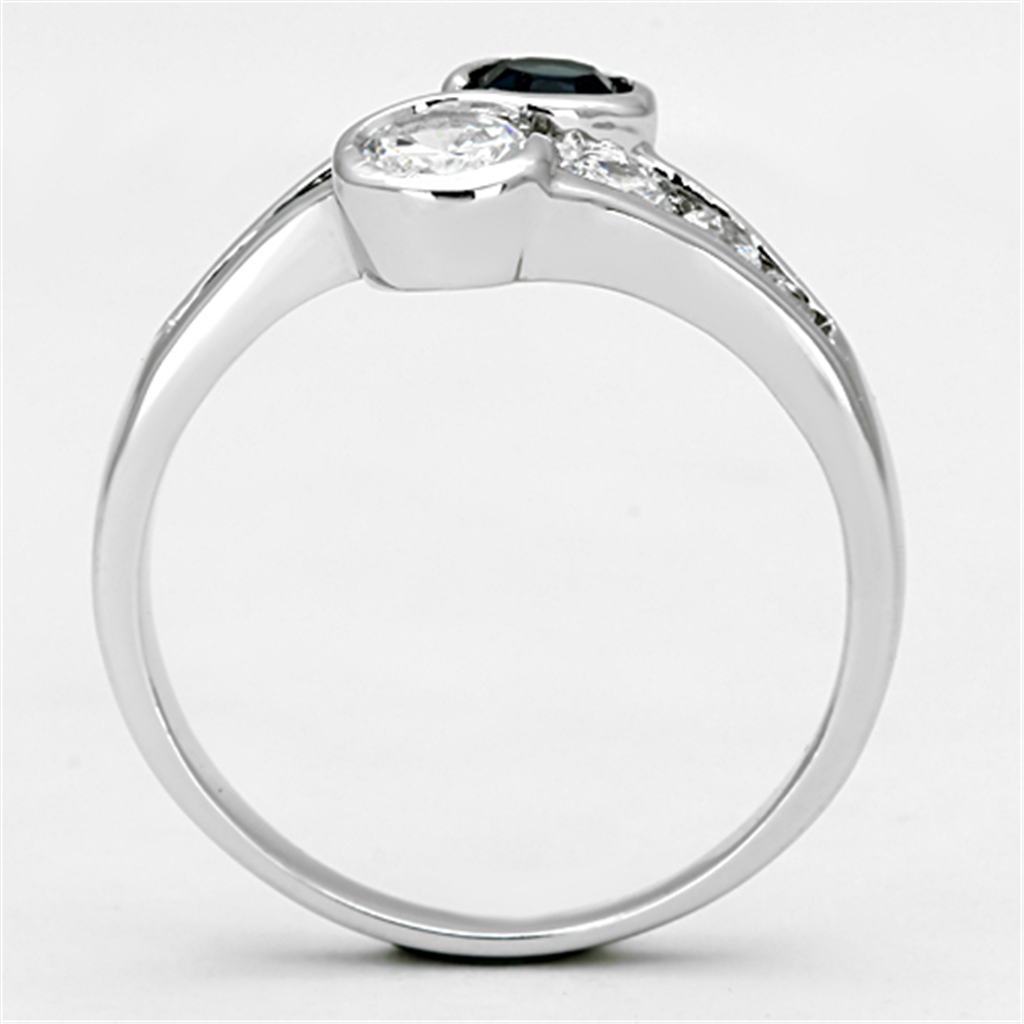 3W494 - Brass Ring Rhodium Women Synthetic Sapphire