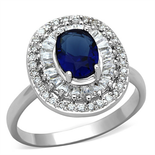 3W495 - Brass Ring Rhodium Women Synthetic Sapphire