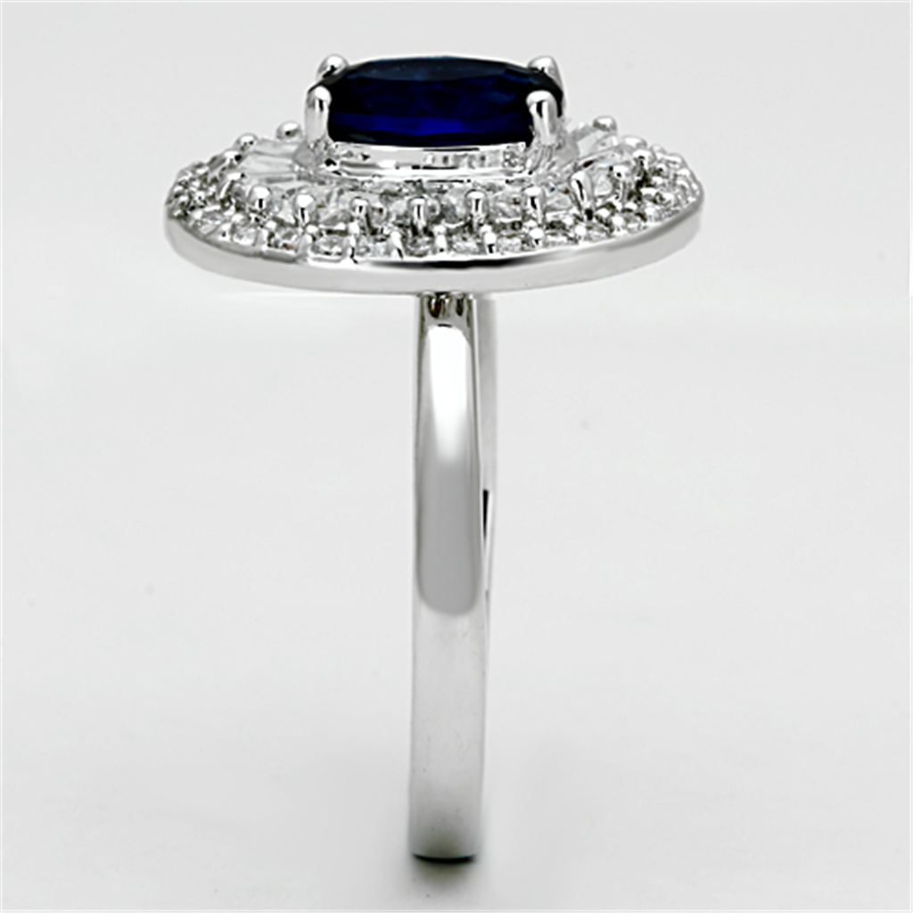 3W495 - Brass Ring Rhodium Women Synthetic Sapphire