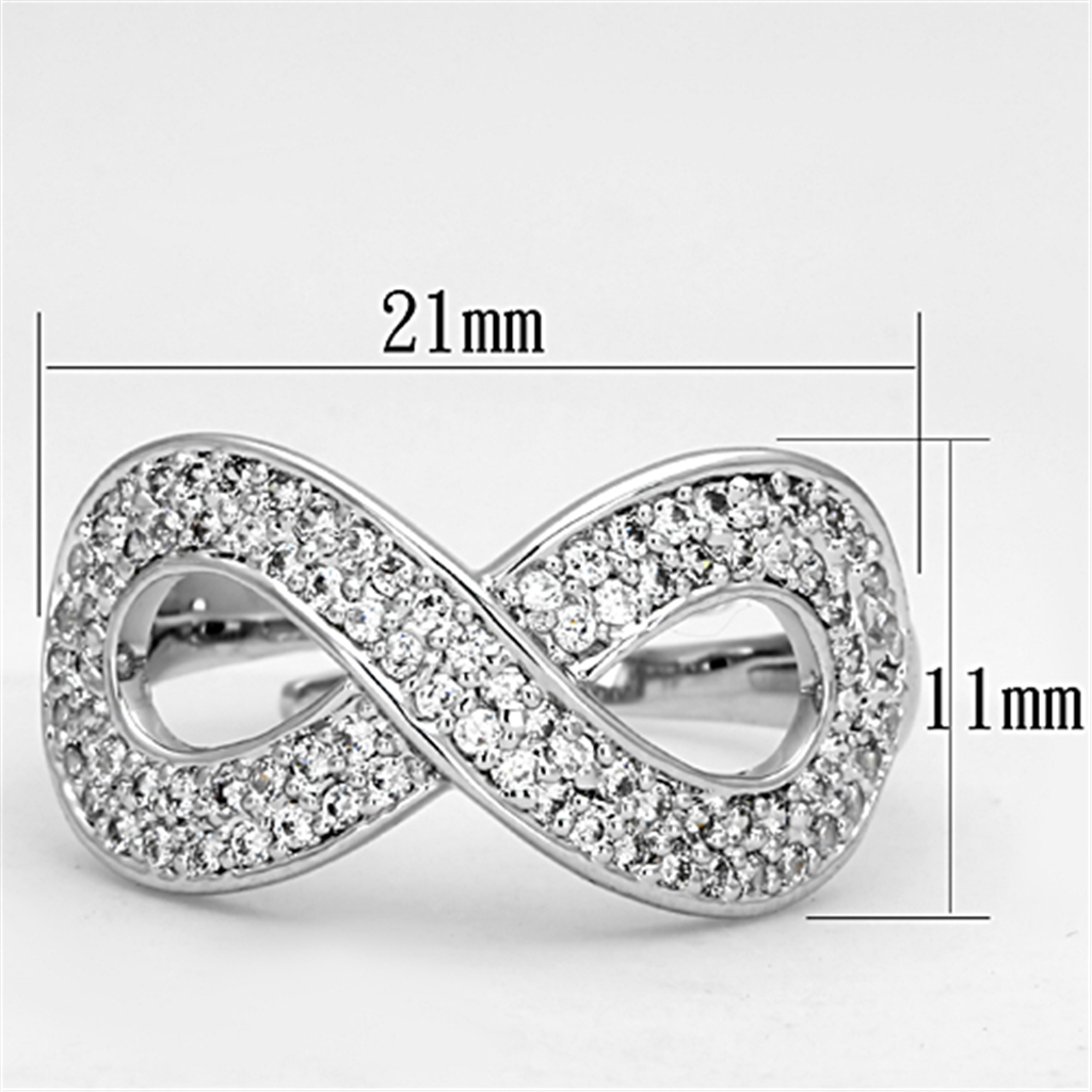 3W503 - Brass Ring Rhodium Women AAA Grade CZ Clear