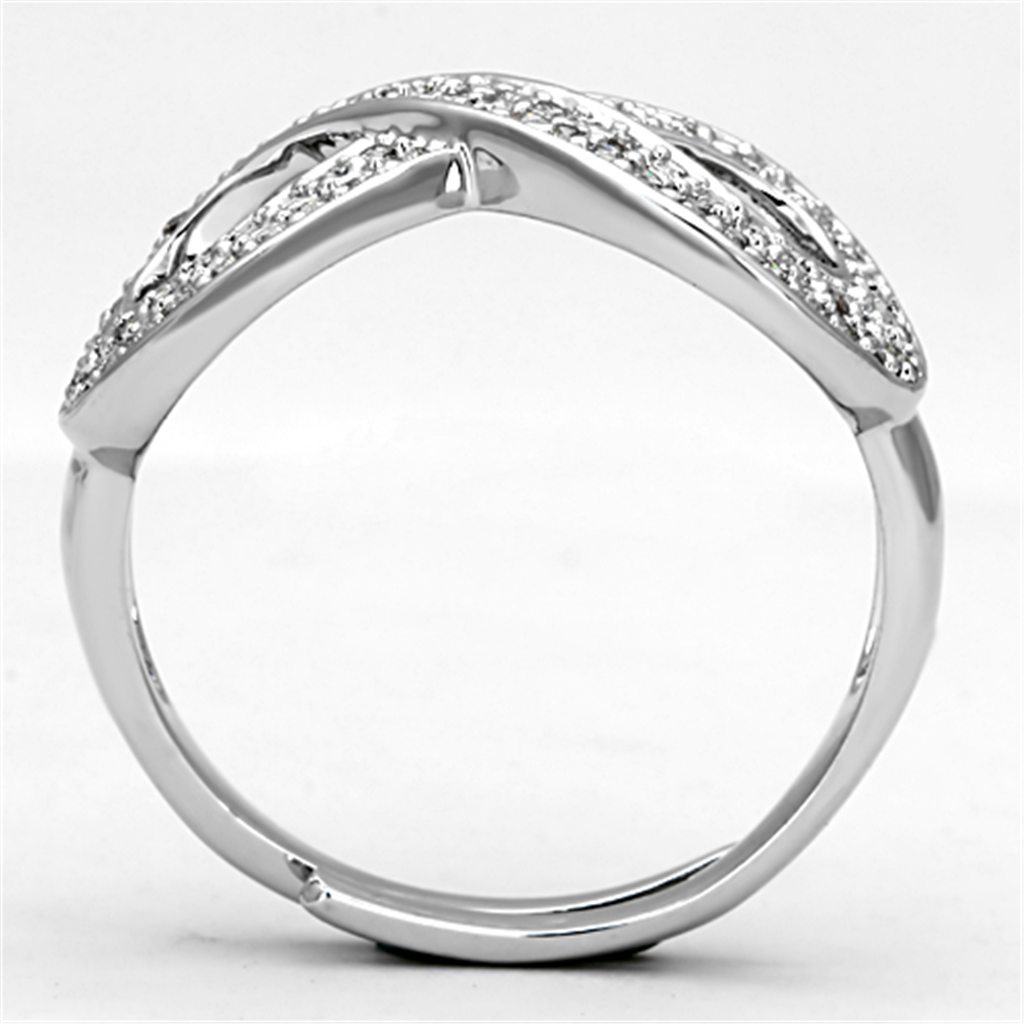 3W503 - Brass Ring Rhodium Women AAA Grade CZ Clear