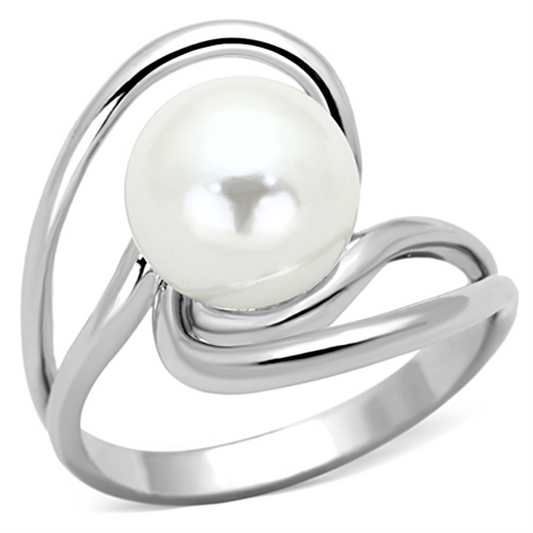 3W512 - Brass Ring Rhodium Women Synthetic White