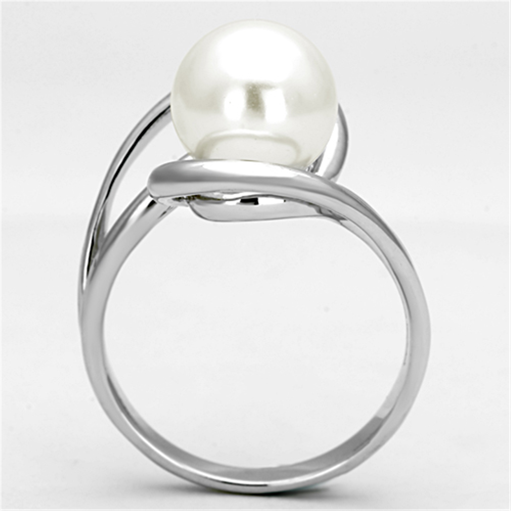 3W512 - Brass Ring Rhodium Women Synthetic White