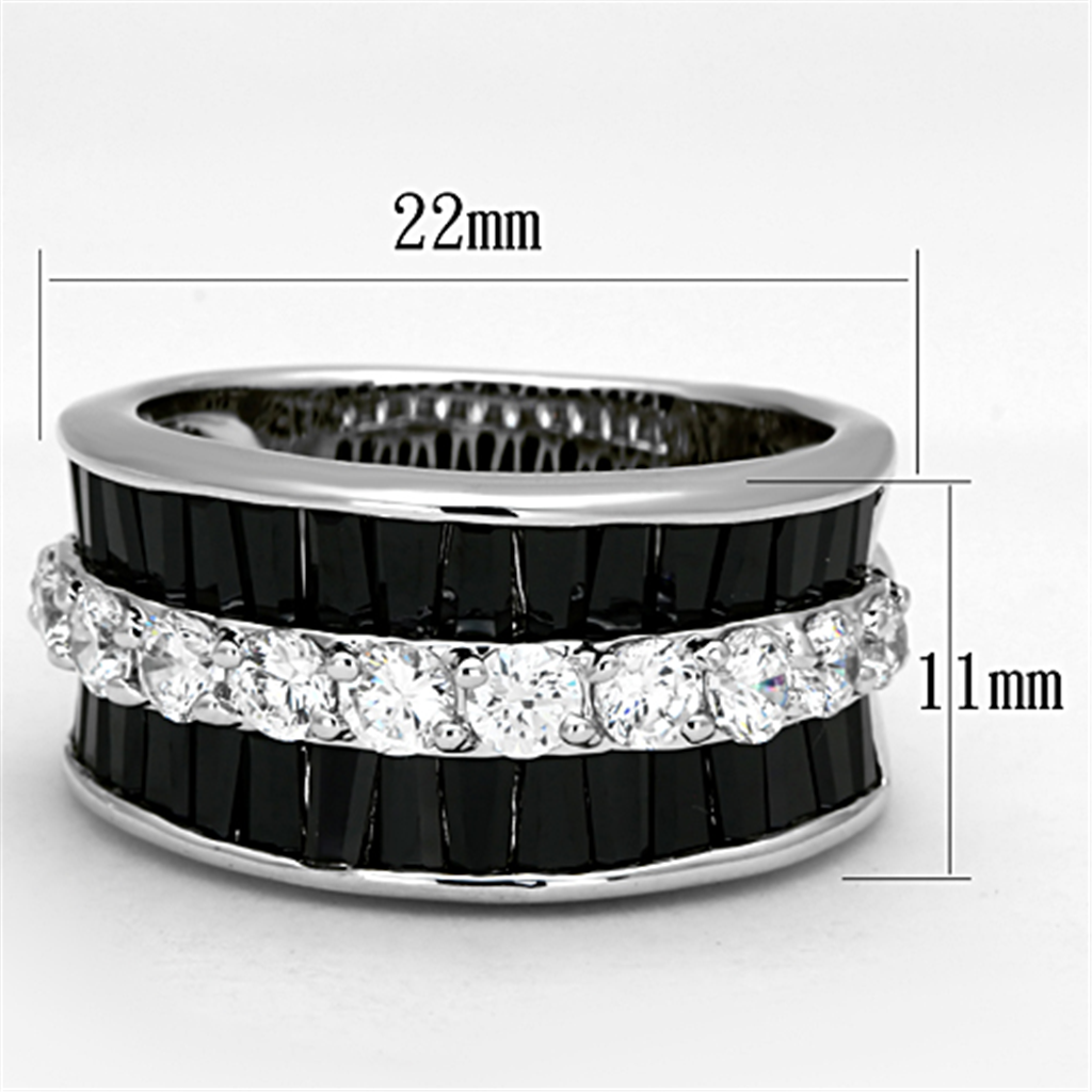 3W513 - Brass Ring Rhodium Women AAA Grade CZ Black Diamond