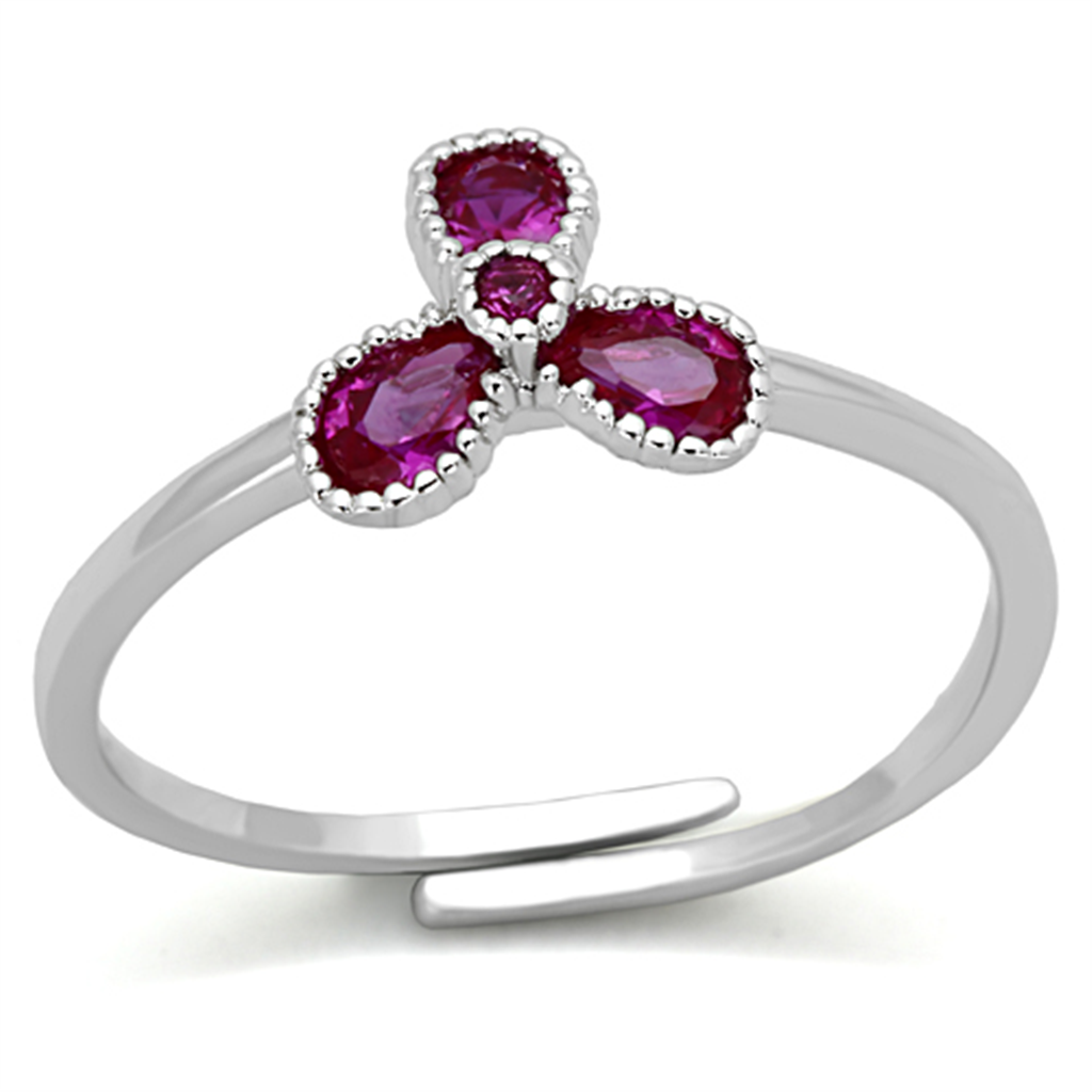 3W521 - Brass Ring Rhodium Women Synthetic Ruby