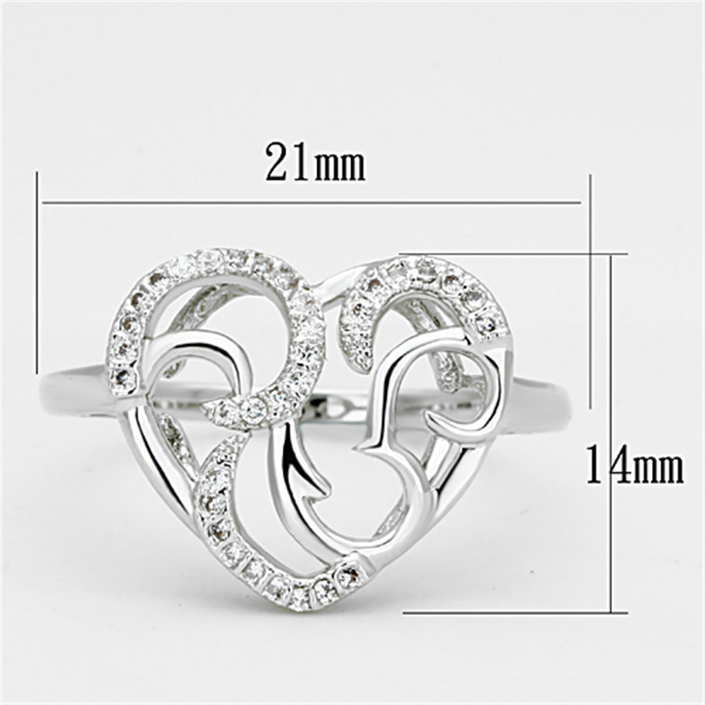 3W524 - Brass Ring Rhodium Women AAA Grade CZ Clear