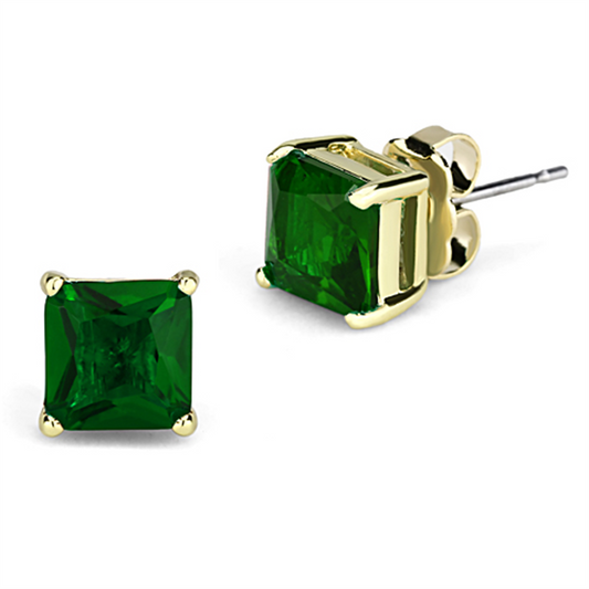 3W537 - Brass Earrings Gold Women Synthetic Emerald