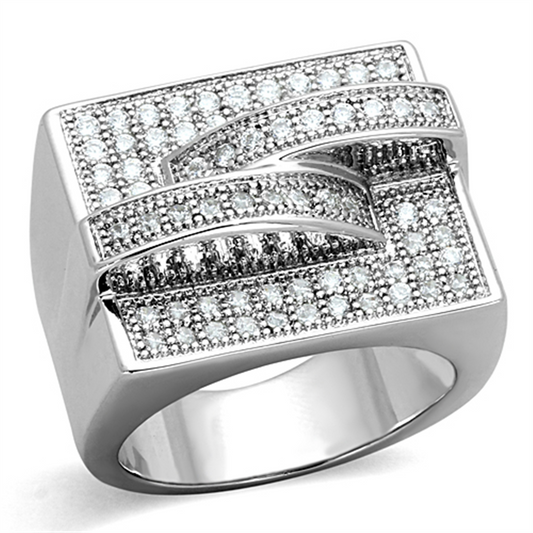 3W562 - Brass Ring Rhodium Women AAA Grade CZ Clear