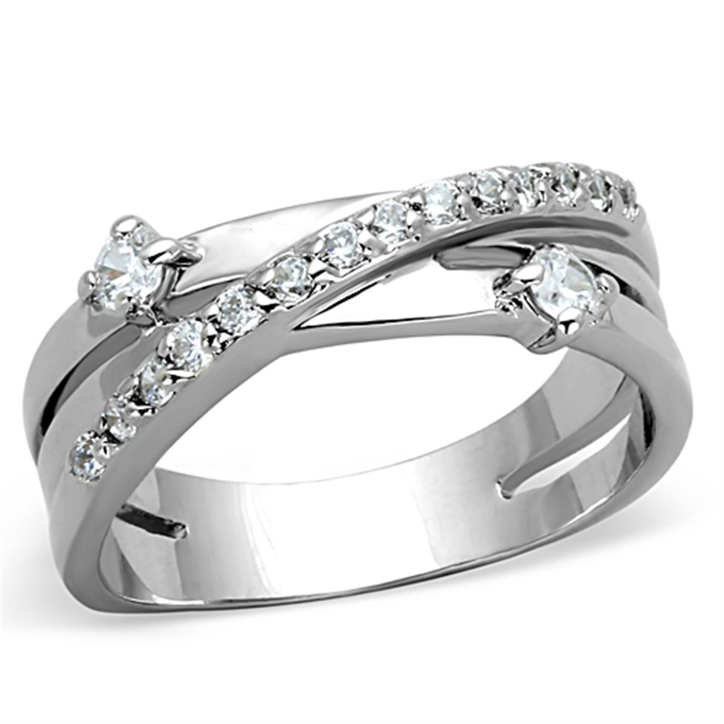 3W565 - Brass Ring Rhodium Women AAA Grade CZ Clear