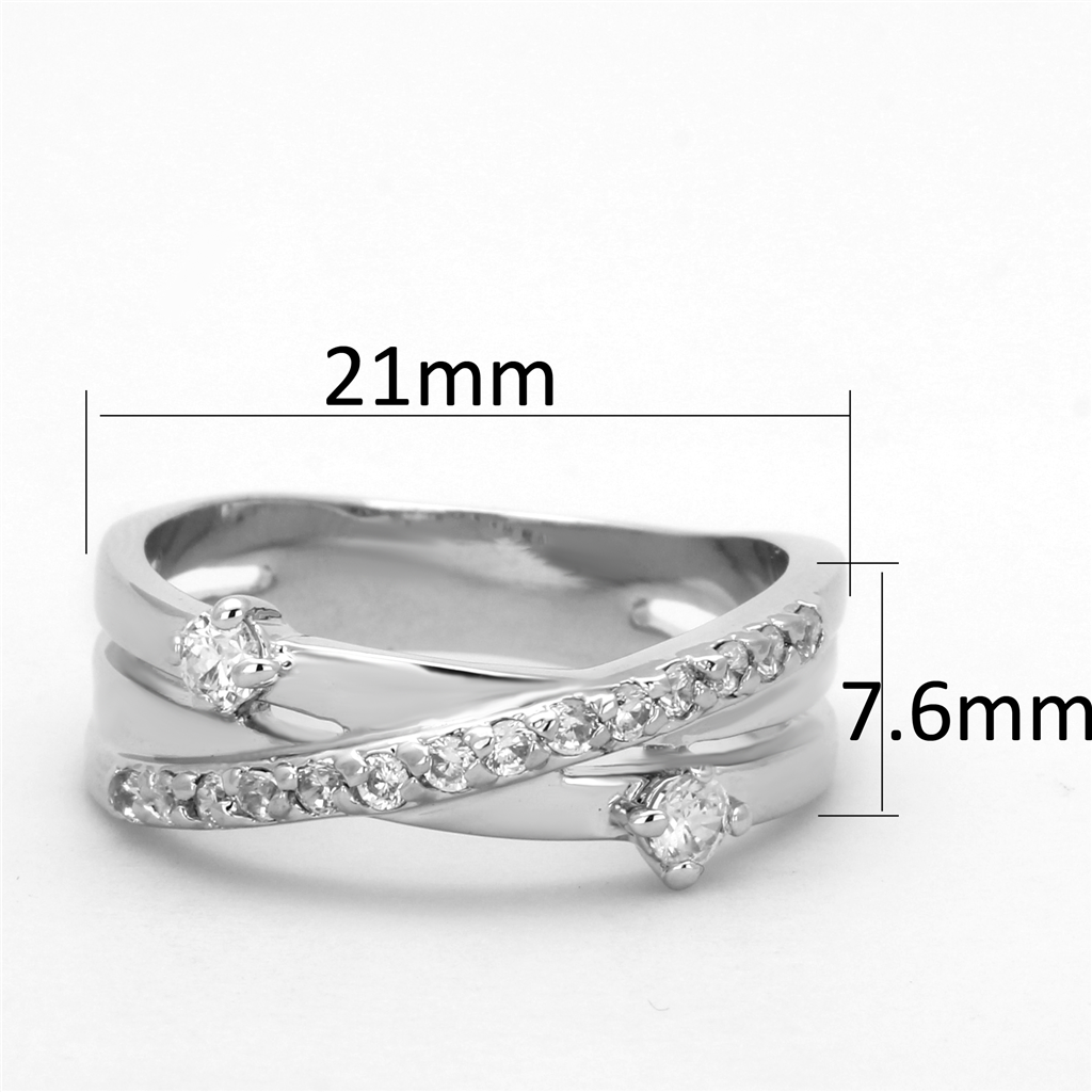 3W565 - Brass Ring Rhodium Women AAA Grade CZ Clear