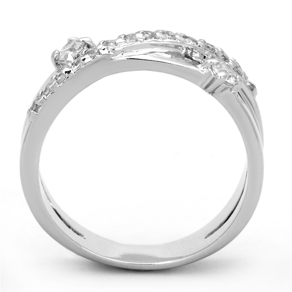 3W565 - Brass Ring Rhodium Women AAA Grade CZ Clear