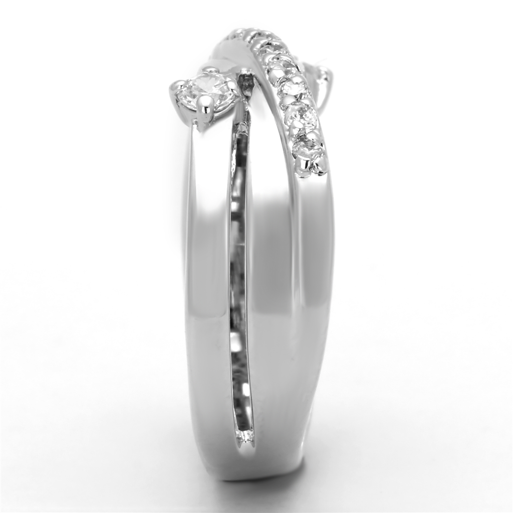 3W565 - Brass Ring Rhodium Women AAA Grade CZ Clear