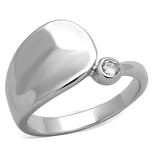 3W566 - Brass Ring Rhodium Women AAA Grade CZ Clear