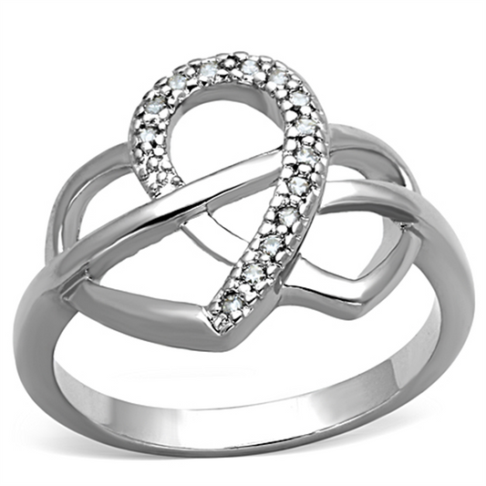 3W569 - Brass Ring Rhodium Women AAA Grade CZ Clear