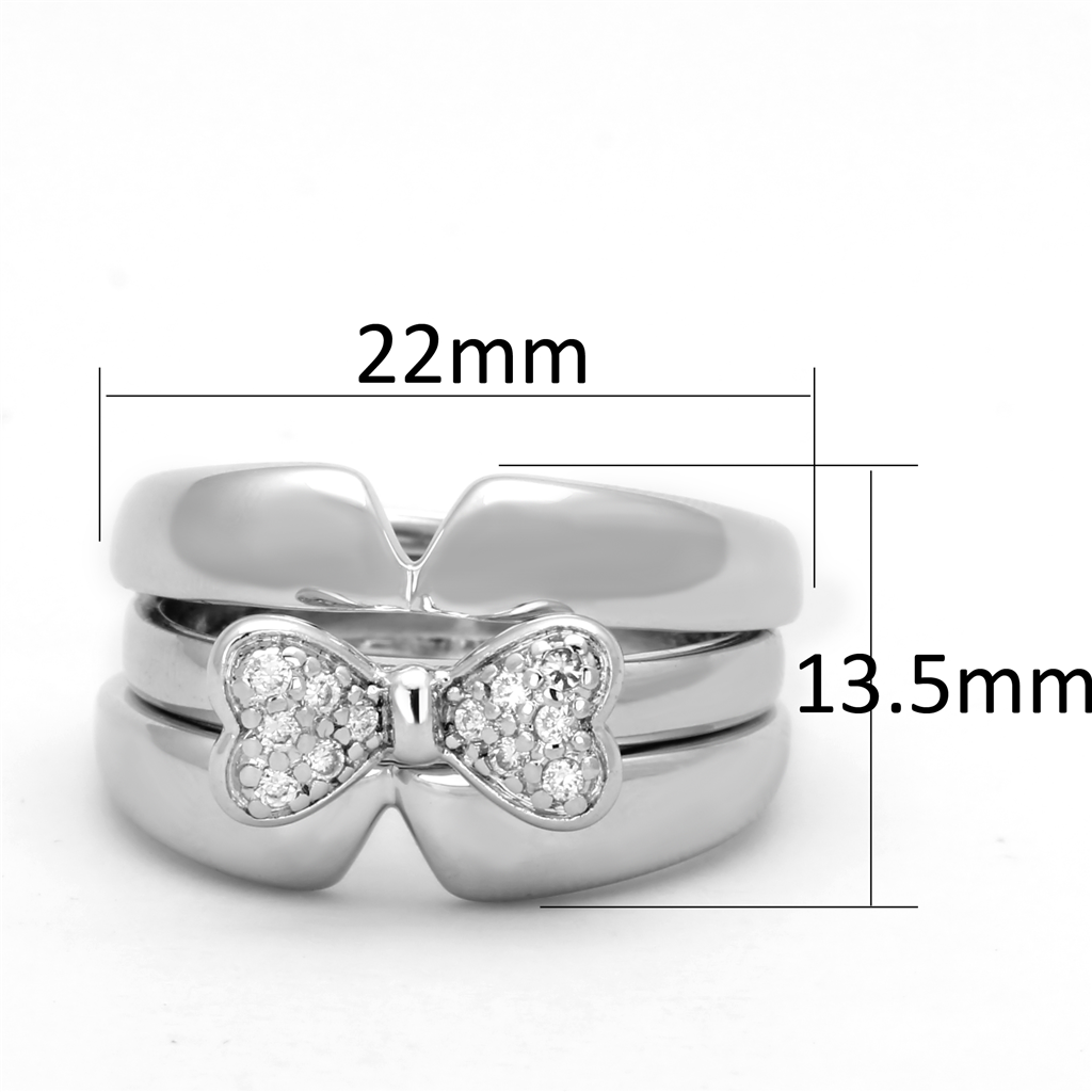 3W571 - Brass Ring Rhodium Women AAA Grade CZ Clear