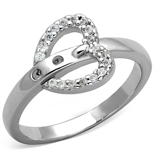 3W573 - Brass Ring Rhodium Women AAA Grade CZ Clear