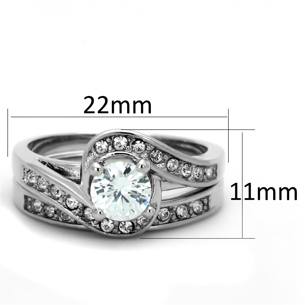 3W575 - Brass Ring Rhodium Women AAA Grade CZ Clear