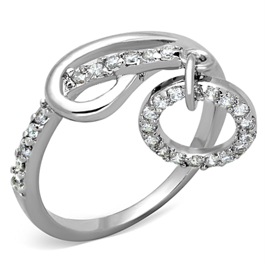 3W577 - Brass Ring Rhodium Women AAA Grade CZ Clear