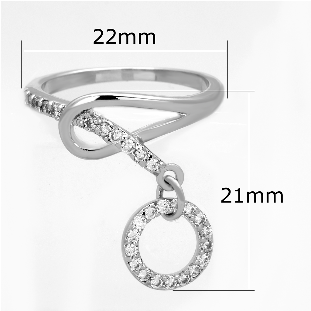 3W577 - Brass Ring Rhodium Women AAA Grade CZ Clear