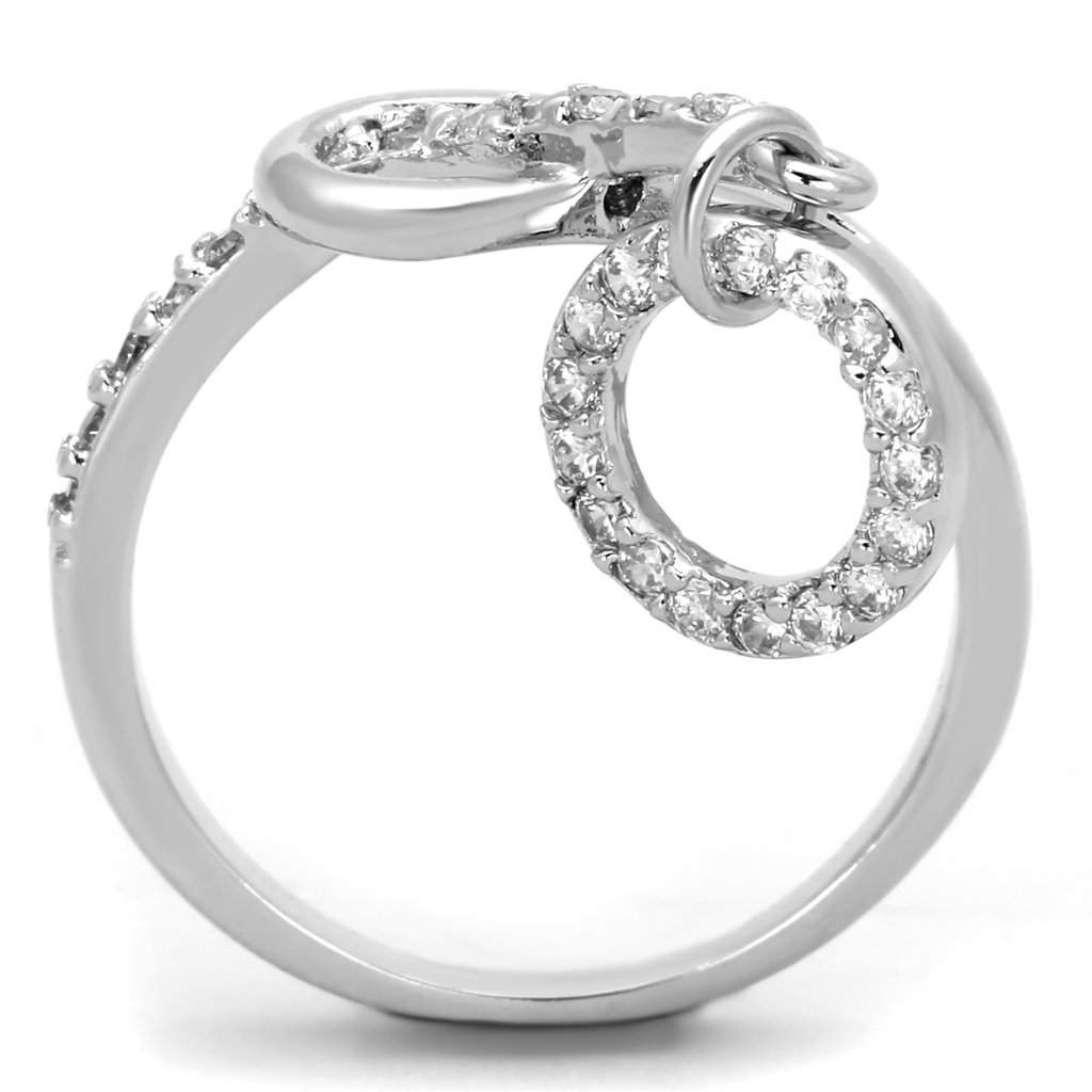 3W577 - Brass Ring Rhodium Women AAA Grade CZ Clear